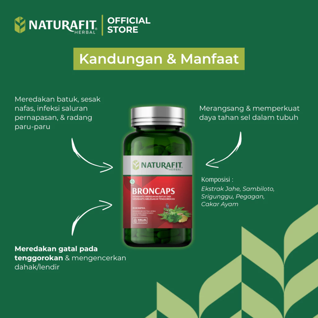 NATURAFIT Broncaps – Obat Herbal Paru | Atasi Flu, Batuk Menahun, Pilek, TBC, Asma, Radang Paru Paru, Sesak Nafas, & Detoks Rokok - Image 2
